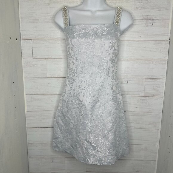 NWOT CIDER Womens Jacquard Floral Pearl Straps Mini Dress in Light Blue Size XS - Picture 2 of 10